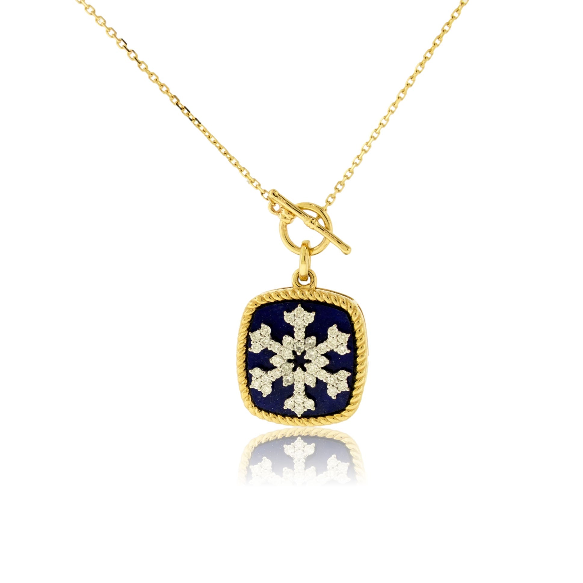 Diamond Snowflake Necklace with Lapis Disc Charm - Park City Jewelers