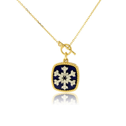 Diamond Snowflake Necklace with Lapis Disc Charm - Park City Jewelers