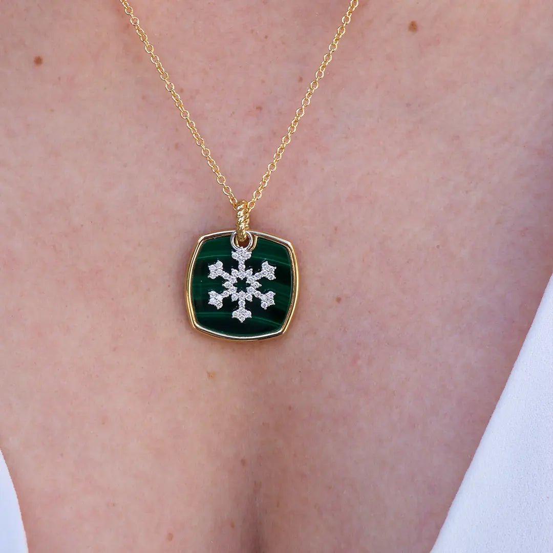 Diamond Snowflake Necklace with Malachite Disc Charm - Park City Jewelers