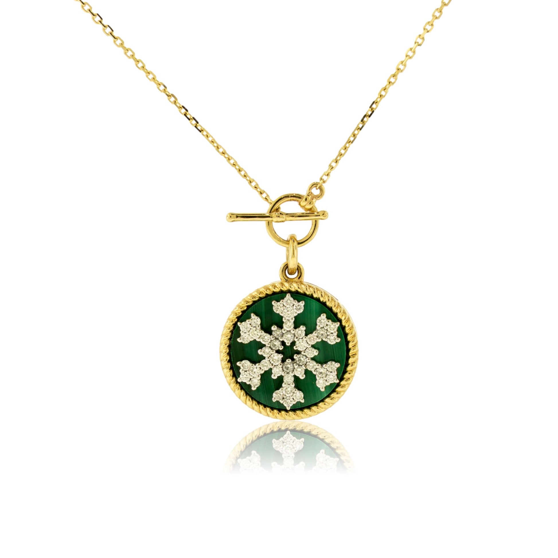 Diamond Snowflake Necklace with Malachite Disc Charm - Park City Jewelers