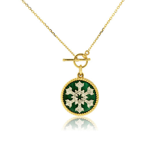 Diamond Snowflake Necklace with Malachite Disc Charm - Park City Jewelers