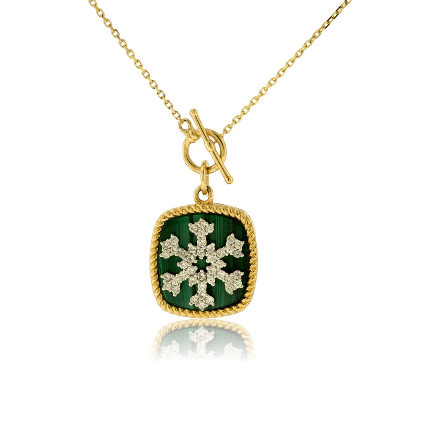 Diamond Snowflake Necklace with Malachite Disc Charm - Park City Jewelers