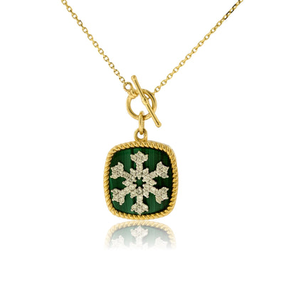 Diamond Snowflake Necklace with Malachite Disc Charm - Park City Jewelers