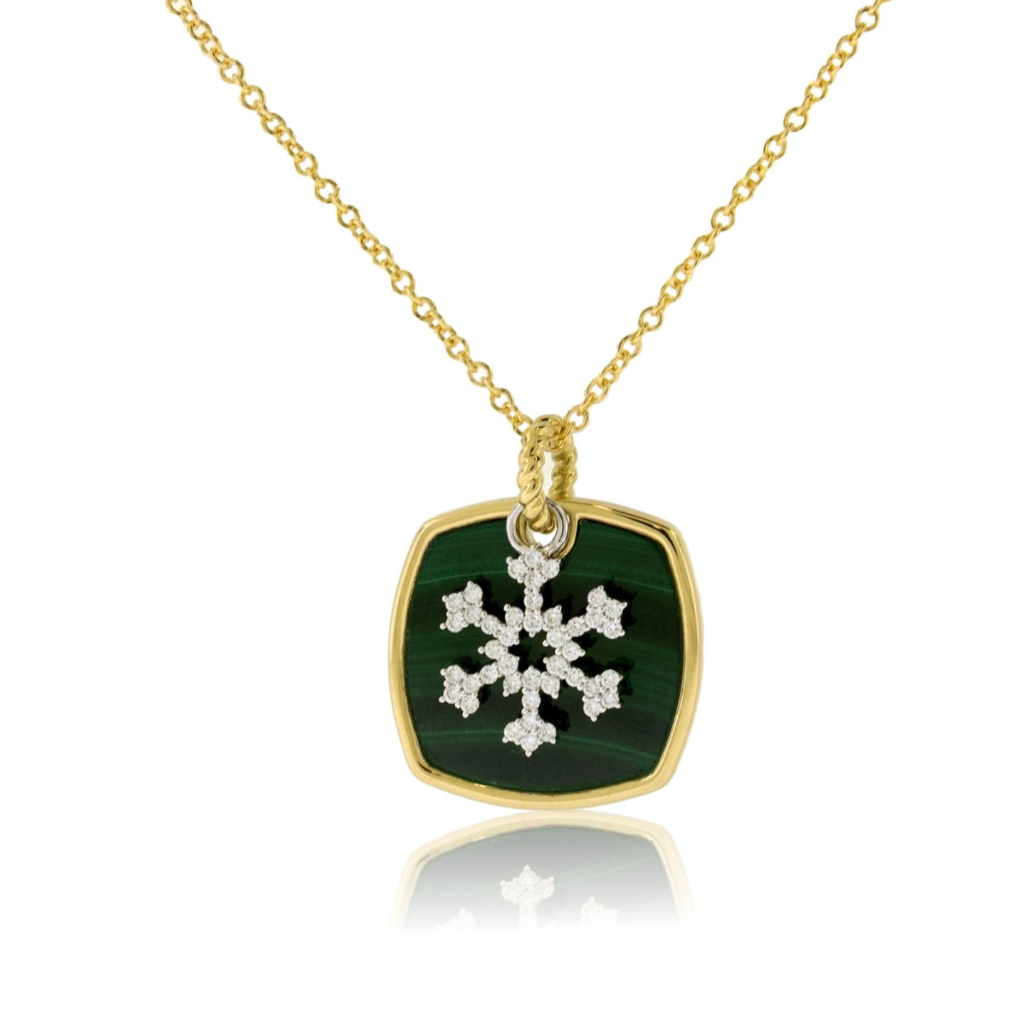 Diamond Snowflake Necklace with Malachite Disc Charm - Park City Jewelers