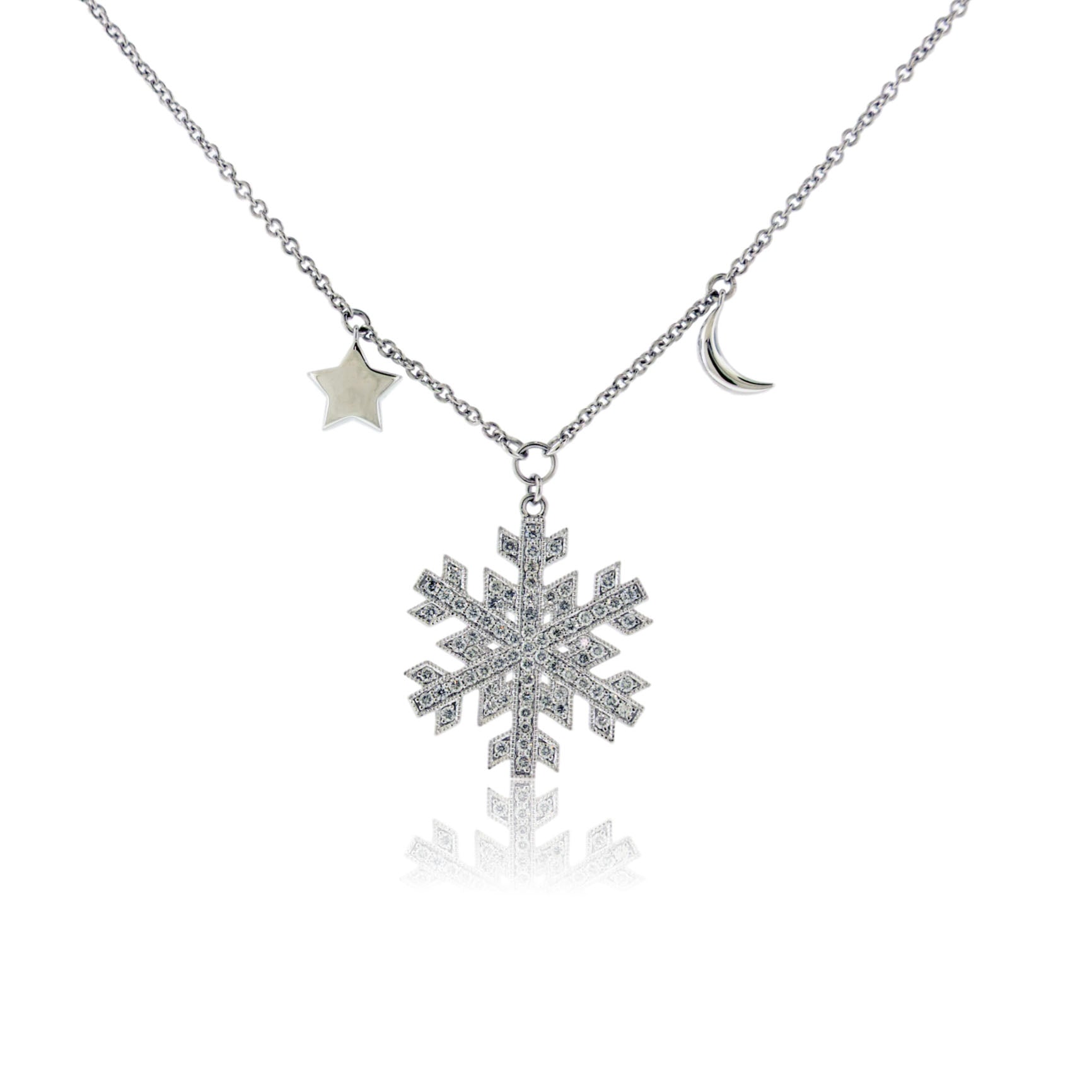 Diamond Snowflake Necklace with Moon & Star Charms - Park City Jewelers