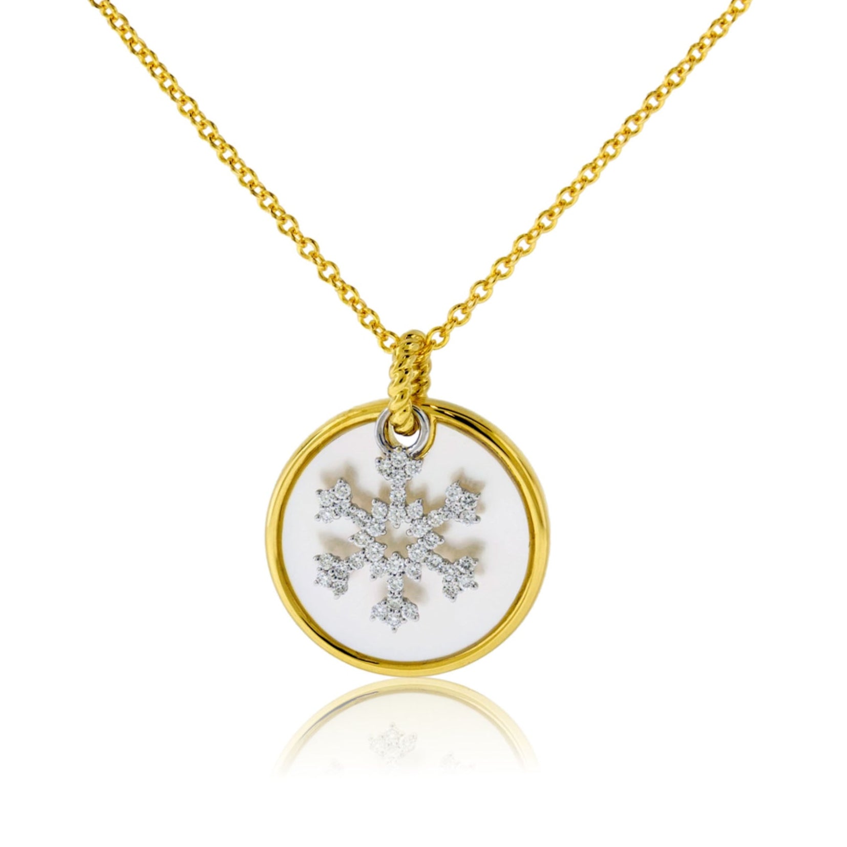 Diamond Snowflake Necklace with Mother of Pearl Disc Charm - Park City Jewelers