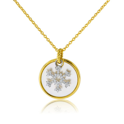 Diamond Snowflake Necklace with Mother of Pearl Disc Charm - Park City Jewelers