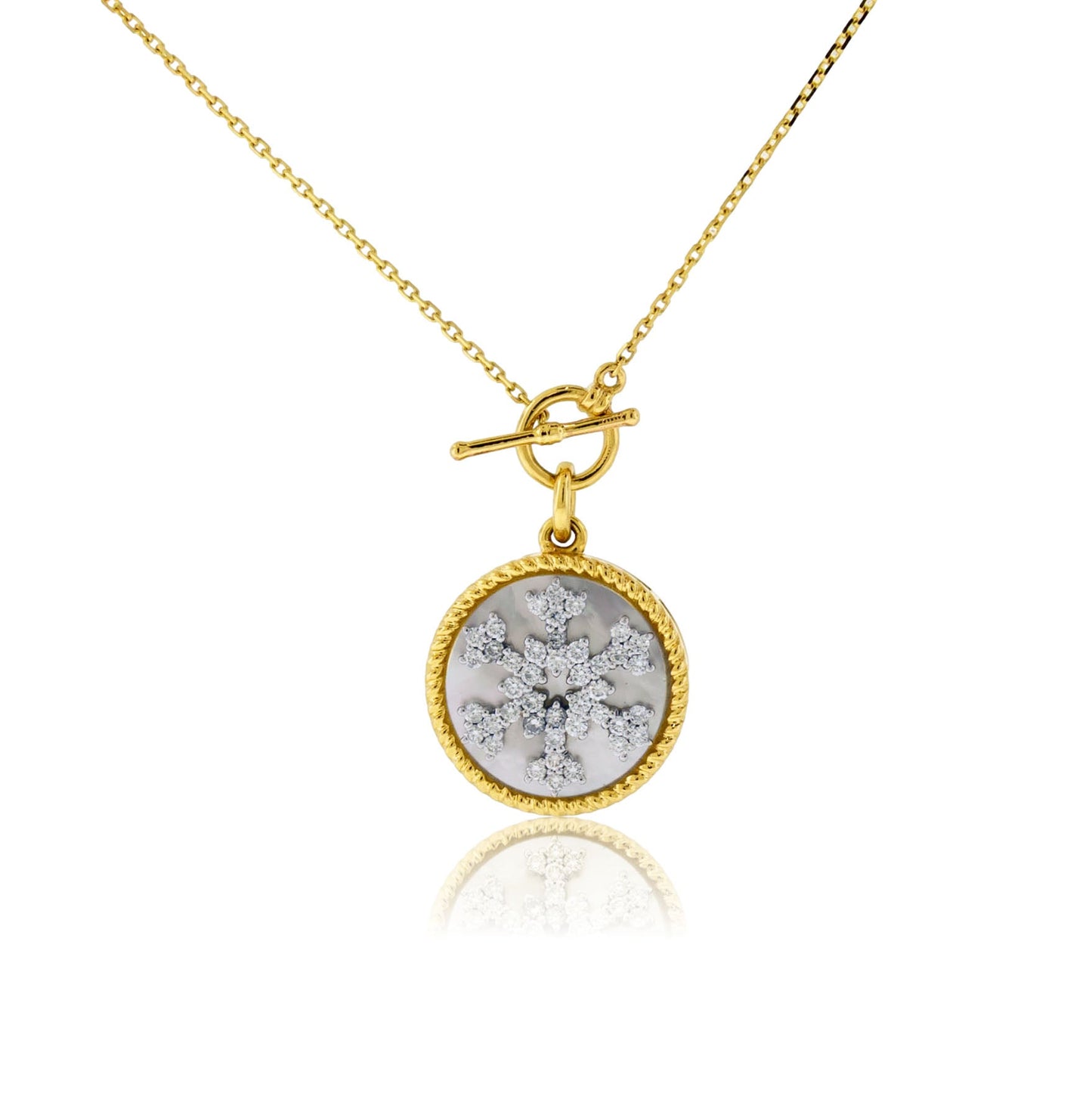 Diamond Snowflake Necklace with Mother of Pearl Disc Charm - Park City Jewelers