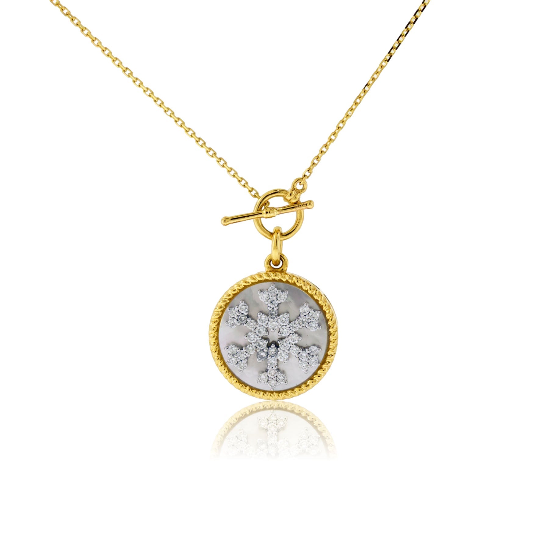 Diamond Snowflake Necklace with Mother of Pearl Disc Charm - Park City Jewelers