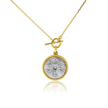 Diamond Snowflake Necklace with Mother of Pearl Disc Charm - Park City Jewelers
