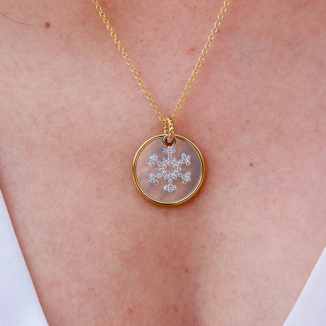 Diamond Snowflake Necklace with Mother of Pearl Disc Charm - Park City Jewelers
