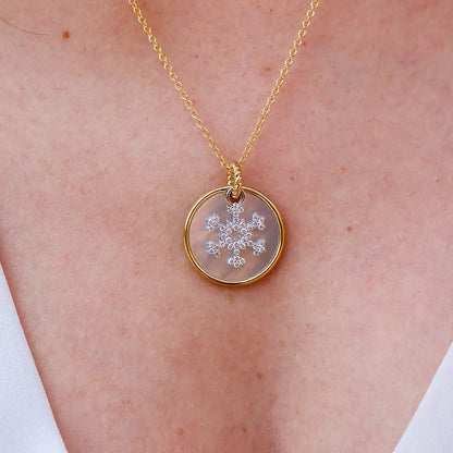 Diamond Snowflake Necklace with Mother of Pearl Disc Charm - Park City Jewelers