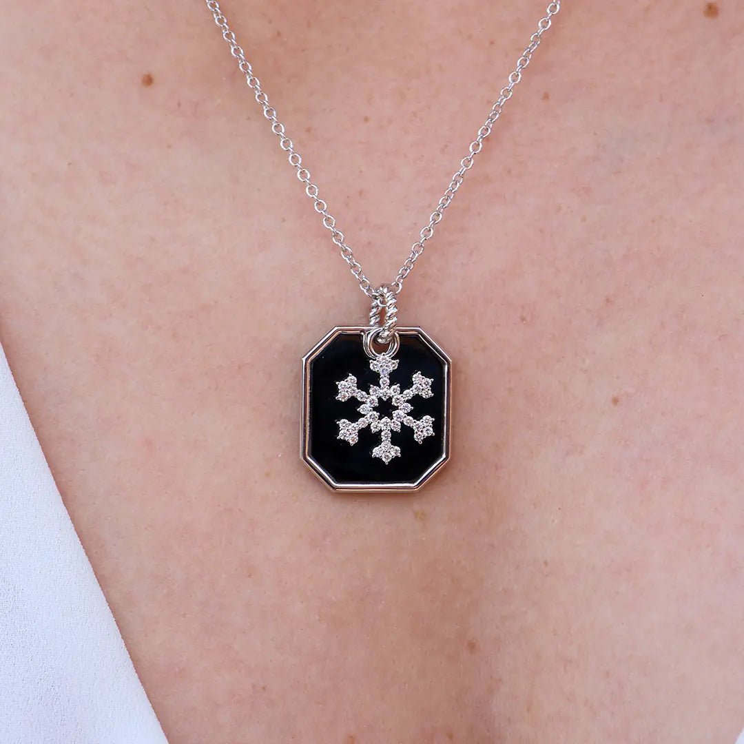 Diamond Snowflake Necklace with Onyx Disc Charm - Park City Jewelers