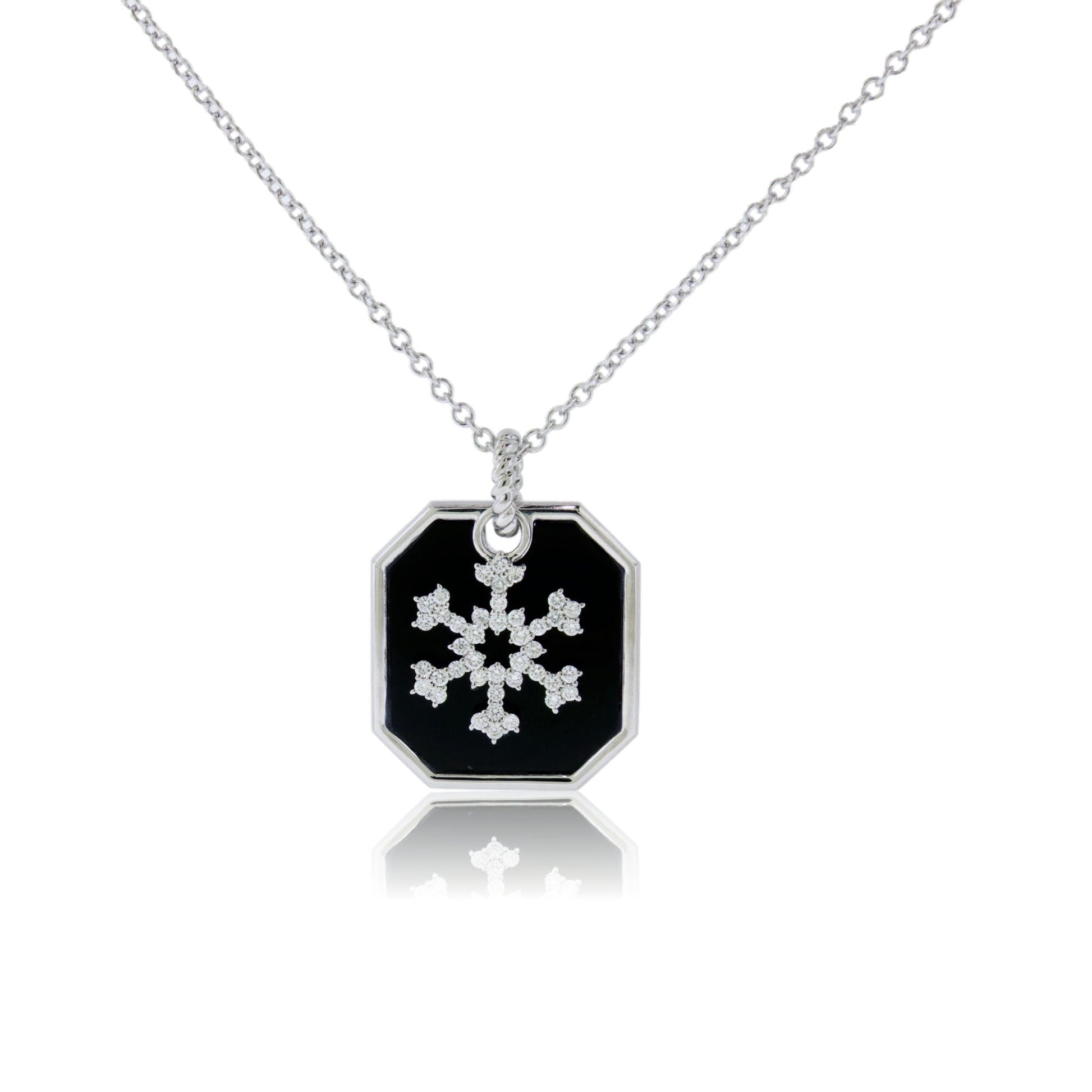 Diamond Snowflake Necklace with Onyx Disc Charm - Park City Jewelers