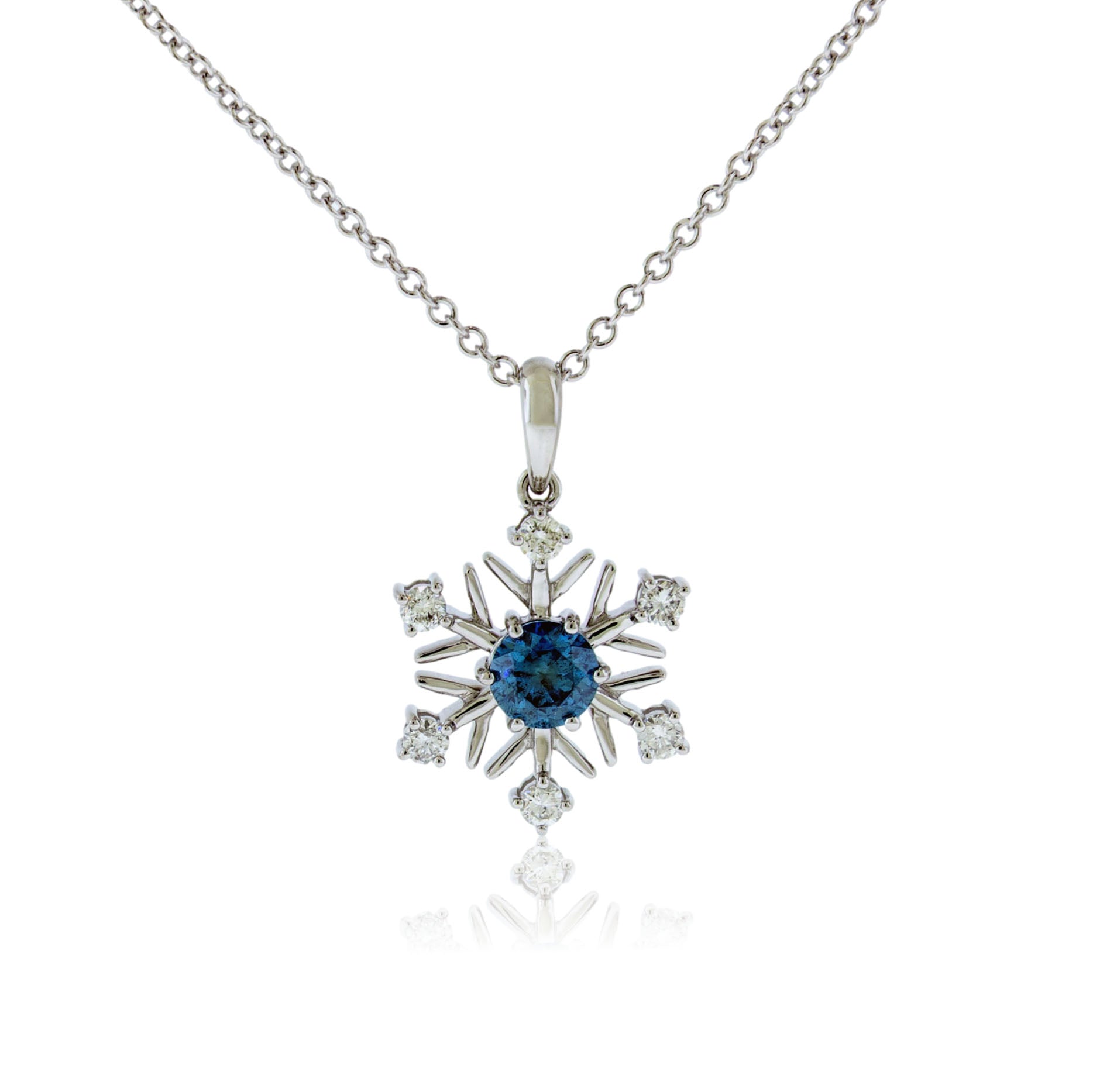 Diamond Snowflake with Blue Diamond Center Necklace - Park City Jewelers
