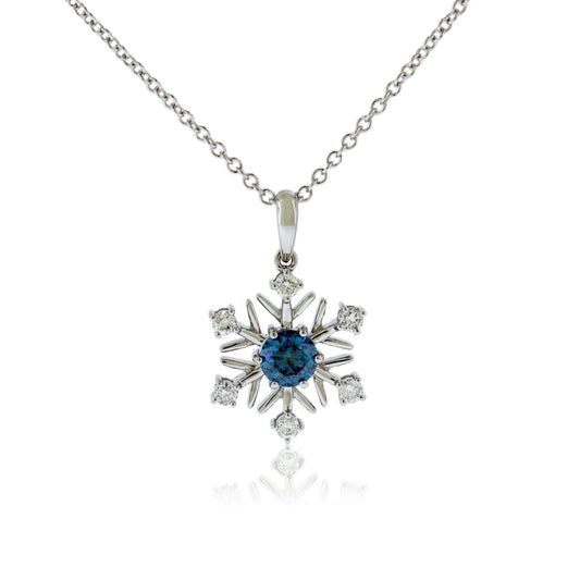 Diamond Snowflake with Blue Diamond Center Necklace - Park City Jewelers
