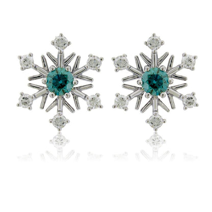 Diamond Snowflake with Blue Diamond Center Stud Earrings - Park City Jewelers