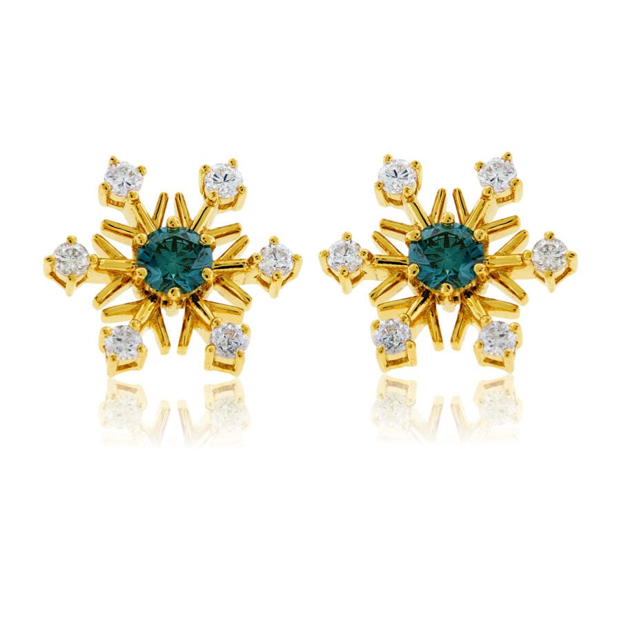 Diamond Snowflake with Blue Diamond Center Stud Earrings - Park City Jewelers