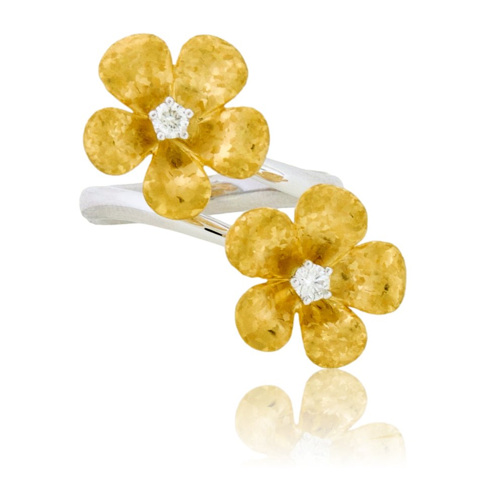 Diamond White Gold & Yellow Gold Bypass Flower Ring - Park City Jewelers