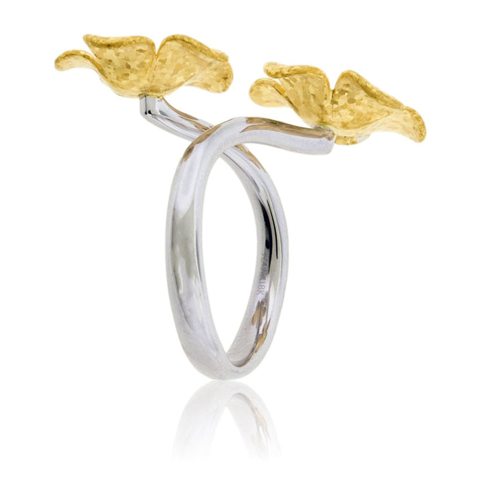 Diamond White Gold & Yellow Gold Bypass Flower Ring - Park City Jewelers