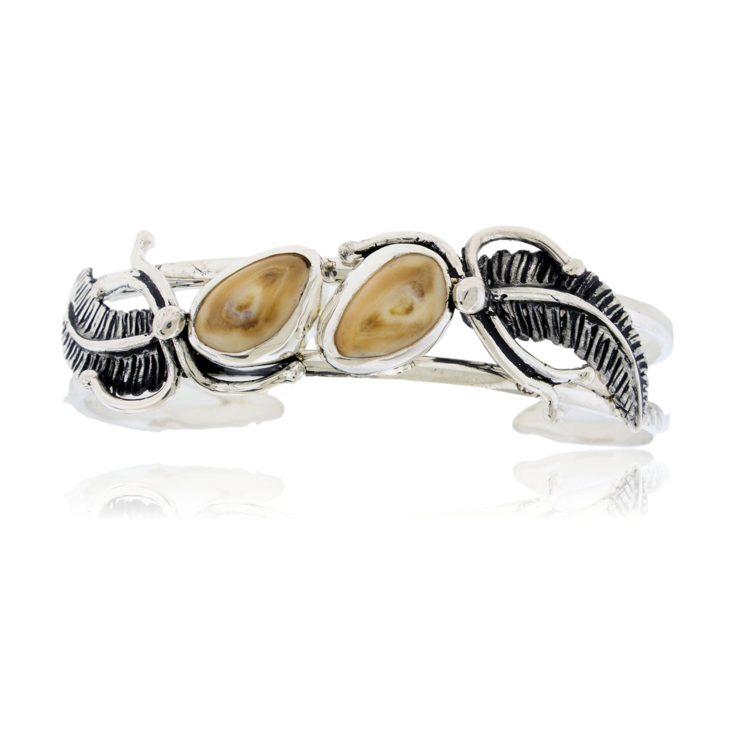Double Elk Ivory and Feather Bracelet - Park City Jewelers