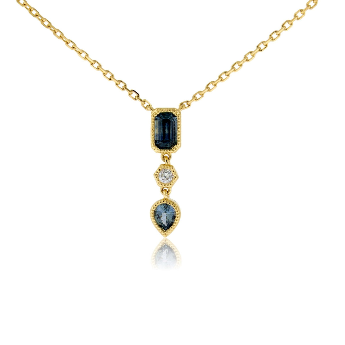 Double Montana Sapphire with Diamond Accented Bezel Pendant - Park City Jewelers