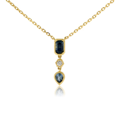 Double Montana Sapphire with Diamond Accented Bezel Pendant - Park City Jewelers