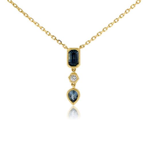 Double Montana Sapphire with Diamond Accented Bezel Pendant - Park City Jewelers
