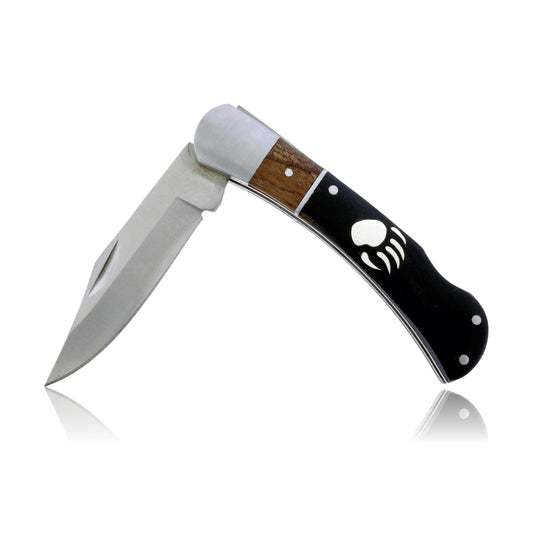 Ebony Double Wood Inlay Knife with Sterling Silver Skull Inlay - Park City Jewelers