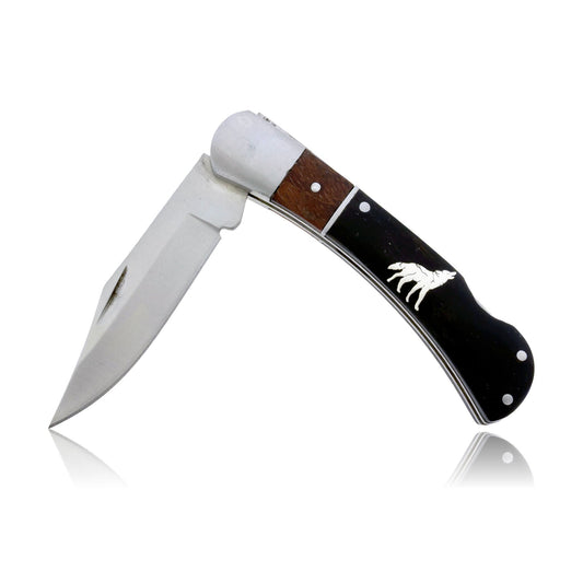 Ebony Double Wood Inlay Knife with Sterling Silver Skull Inlay - Park City Jewelers