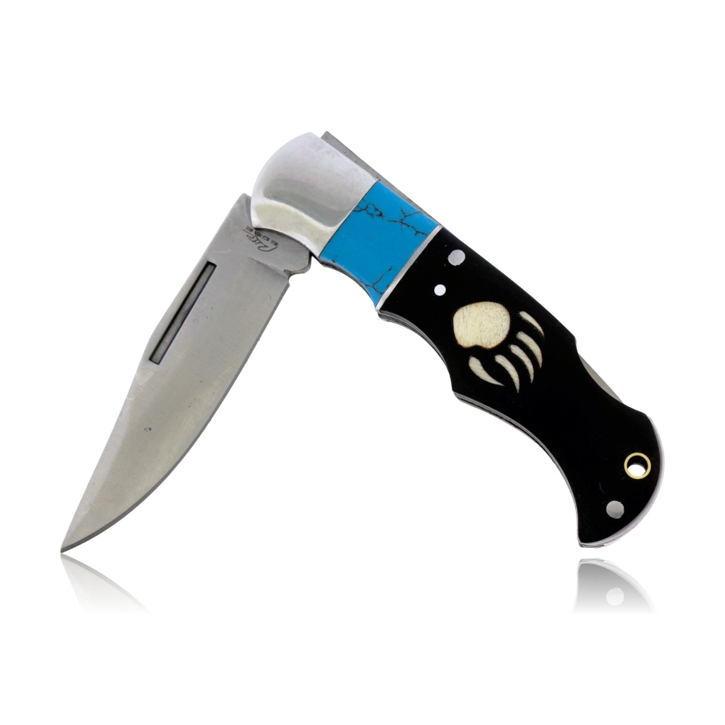 Ebony Wood & Synthetic Turquoise Double Inlay Folding Knife - Park City Jewelers