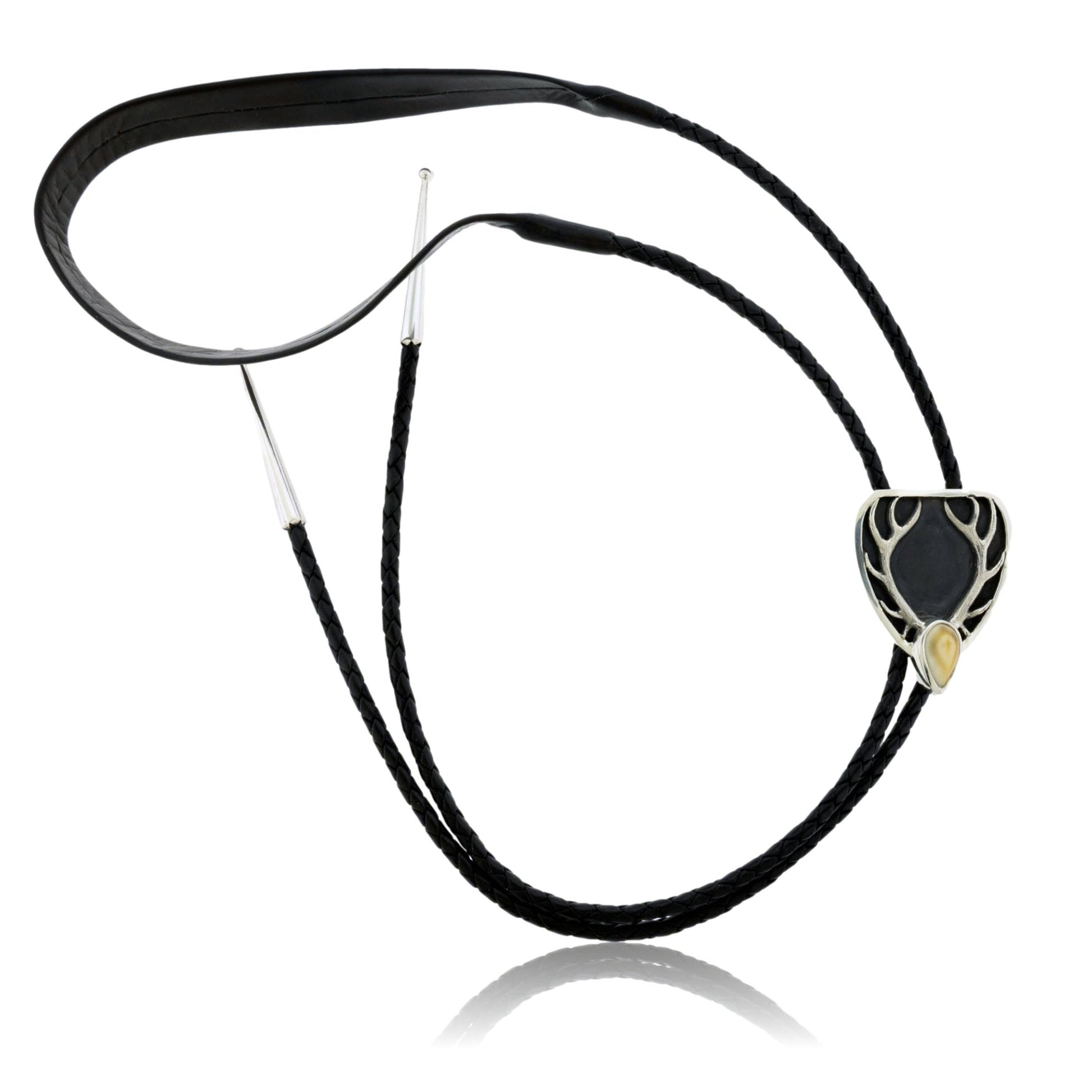 Elk Head with Elk Ivory Leather Bolo Tie - Park City Jewelers