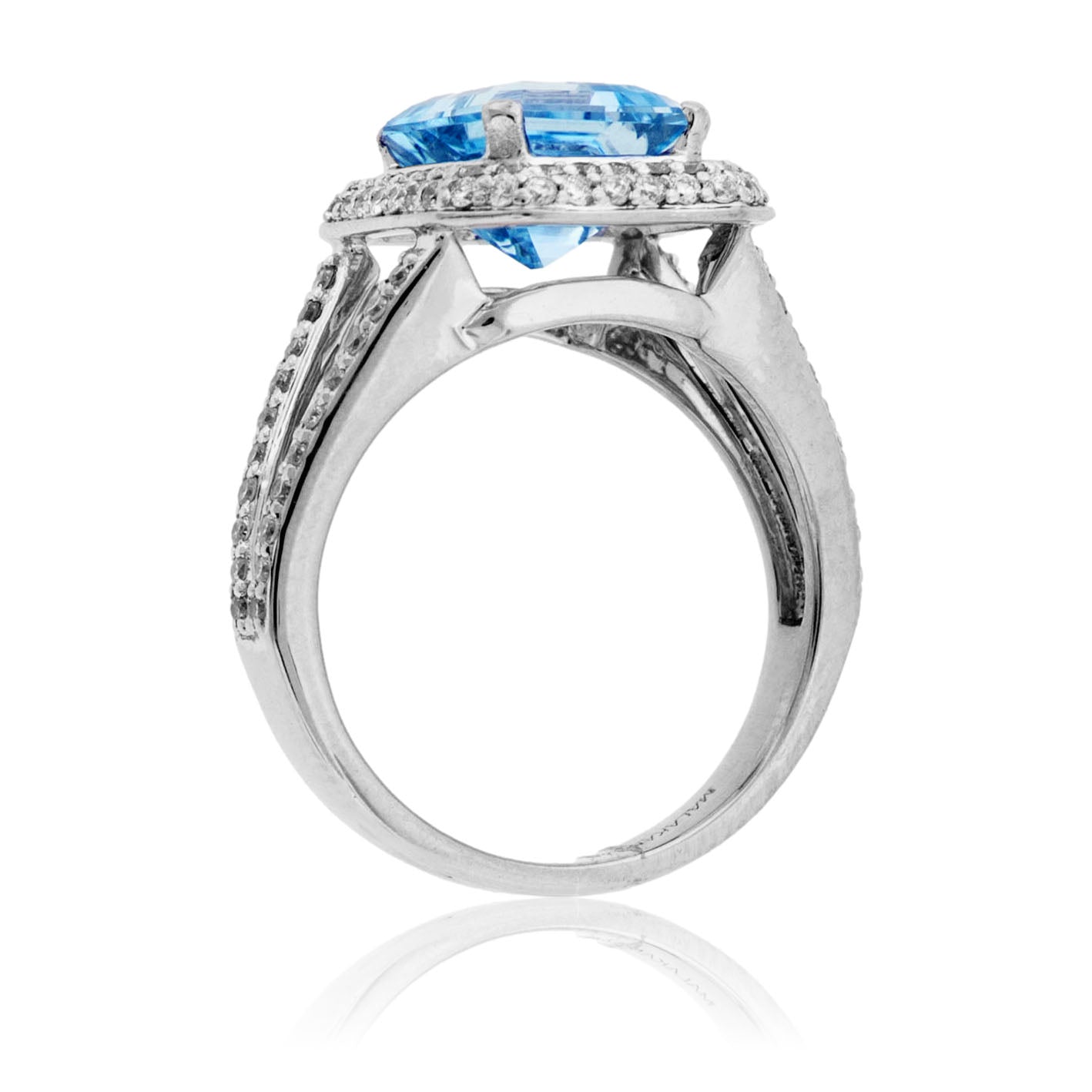 Emerald - Cut Aquamarine with Diamond Halo Ring - Park City Jewelers
