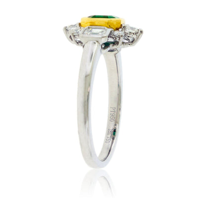 Emerald - Cut Columbian Emerald & Diamond Burst Accented Ring - Park City Jewelers