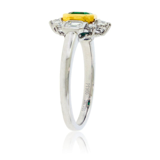Emerald - Cut Columbian Emerald & Diamond Burst Accented Ring - Park City Jewelers