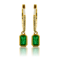 Emerald Cut Dangle Emerald & Diamond Bezel Earrings - Park City Jewelers