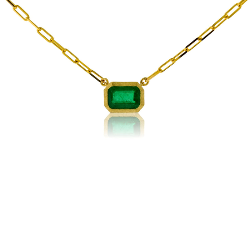 Emerald - Cut Emerald Bezel Solitaire Pendant - Park City Jewelers