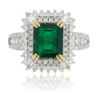 Emerald - Cut Emerald Diamond Burst Halo Ring - Park City Jewelers