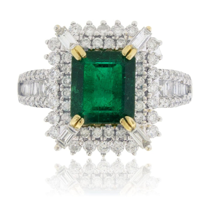 Emerald - Cut Emerald Diamond Burst Halo Ring - Park City Jewelers