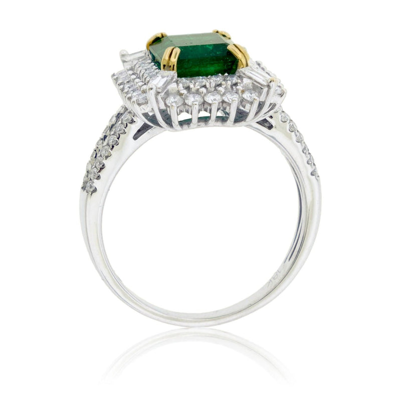 Emerald - Cut Emerald Diamond Burst Halo Ring - Park City Jewelers