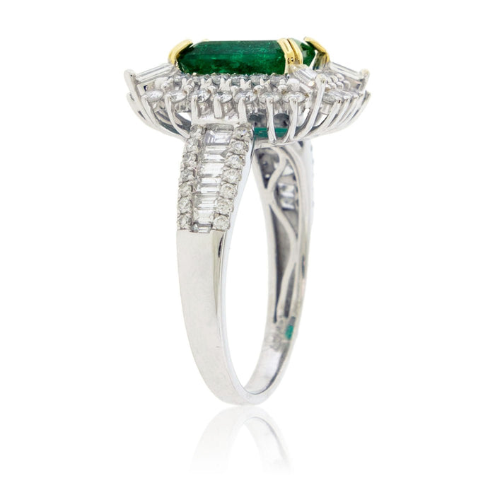 Emerald - Cut Emerald Diamond Burst Halo Ring - Park City Jewelers