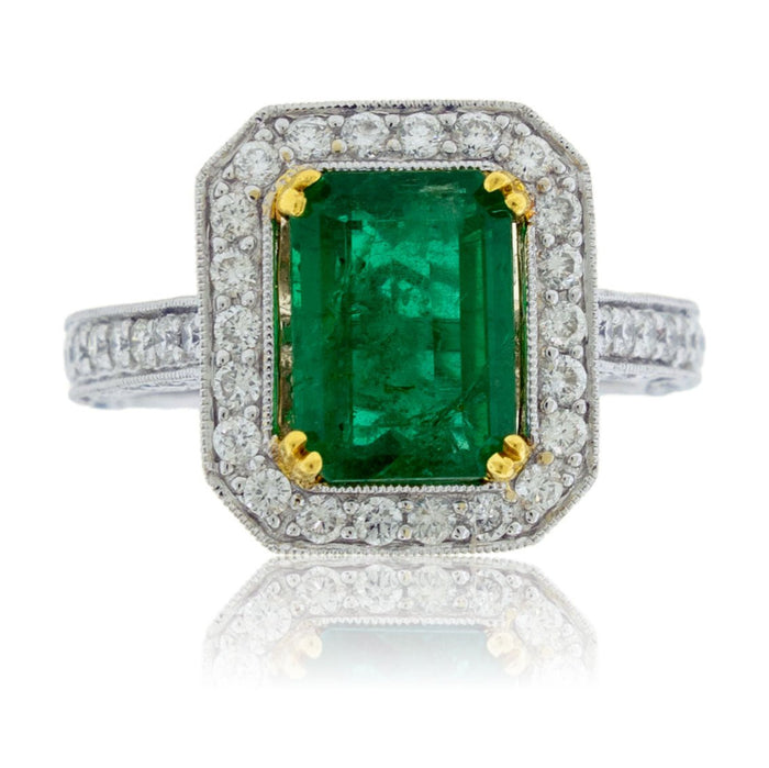 Emerald - Cut Emerald Diamond Halo Ring - Park City Jewelers
