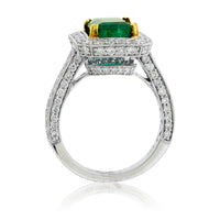Emerald - Cut Emerald Diamond Halo Ring - Park City Jewelers
