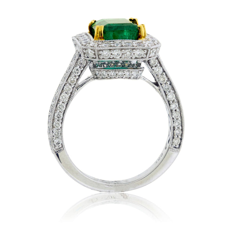 Emerald - Cut Emerald Diamond Halo Ring - Park City Jewelers