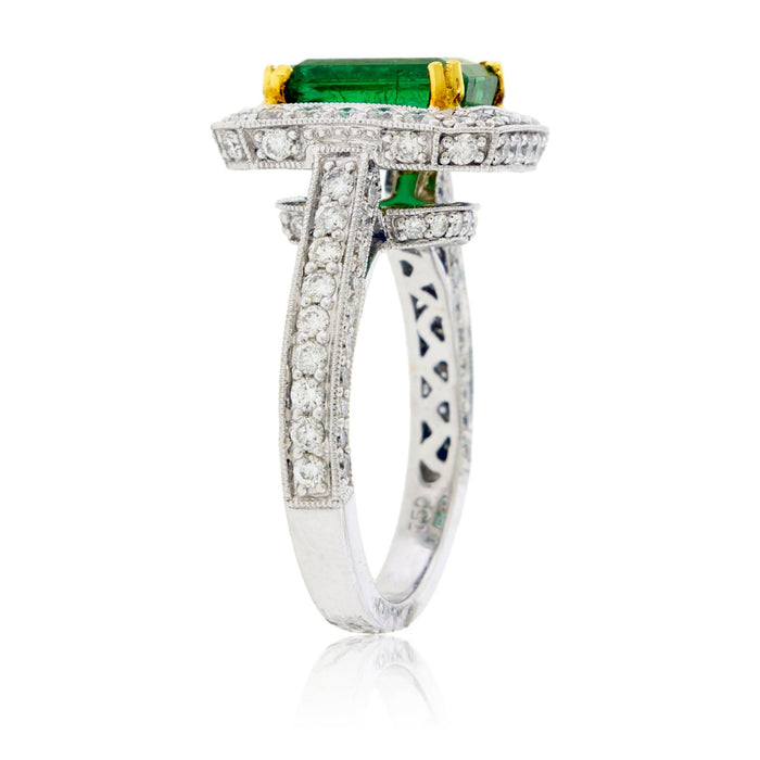 Emerald - Cut Emerald Diamond Halo Ring - Park City Jewelers
