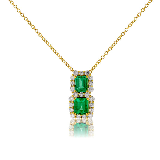 Emerald - Cut Emerald Double Pendant with Diamond Halo - Park City Jewelers