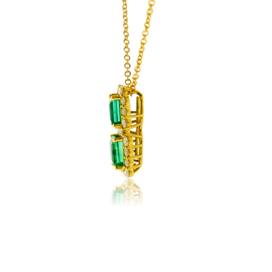 Emerald - Cut Emerald Double Pendant with Diamond Halo - Park City Jewelers