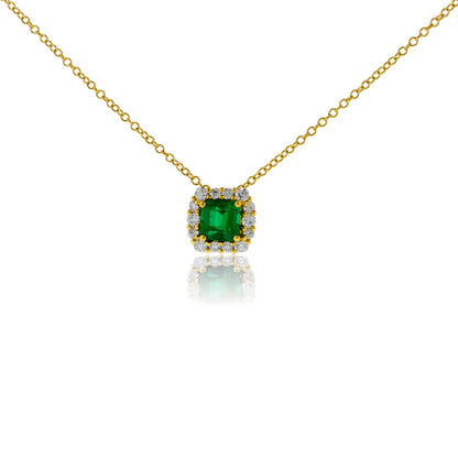 Emerald - Cut Emerald Pendant with Diamond Halo - Park City Jewelers