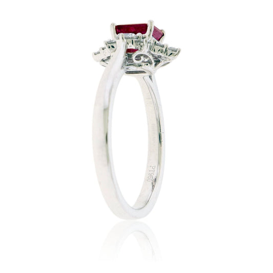 Emerald - Cut Red Emerald and Diamond Burst Halo Ring - Park City Jewelers