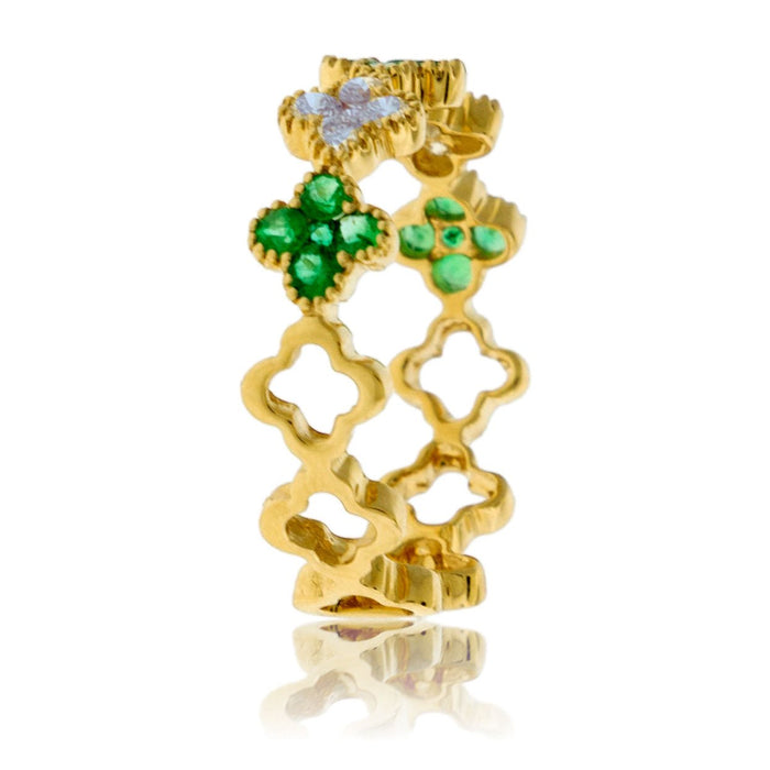 Emerald & Diamond Clover Style Stackable Ring - Park City Jewelers